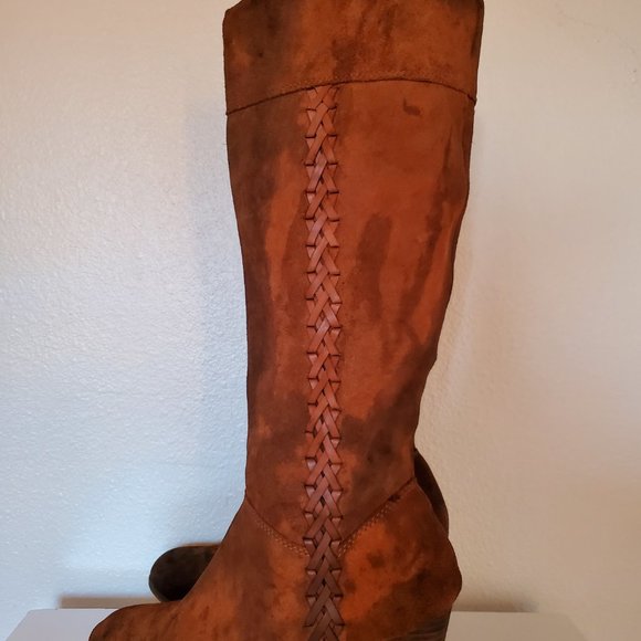 Leather suede wedge tall rodeo Western cowgirl Boot 10 1/2 11 brown black tan - Picture 8 of 13